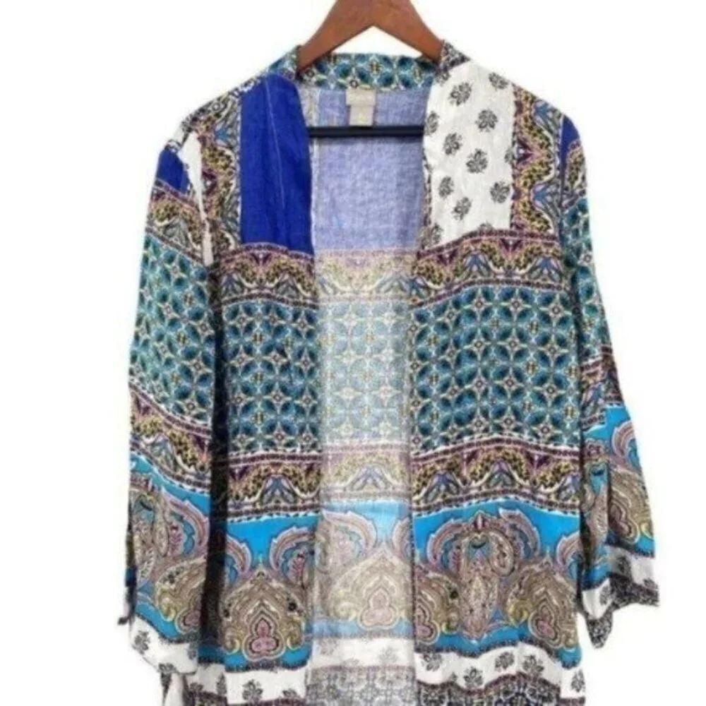 Chico’s Patchwork Linen Kimono Duster Jacket